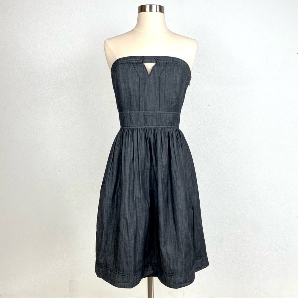 CALVIN KLEIN Sexy Strapless Black Chambray Denim Corset Dress 8. Stretch cotton.